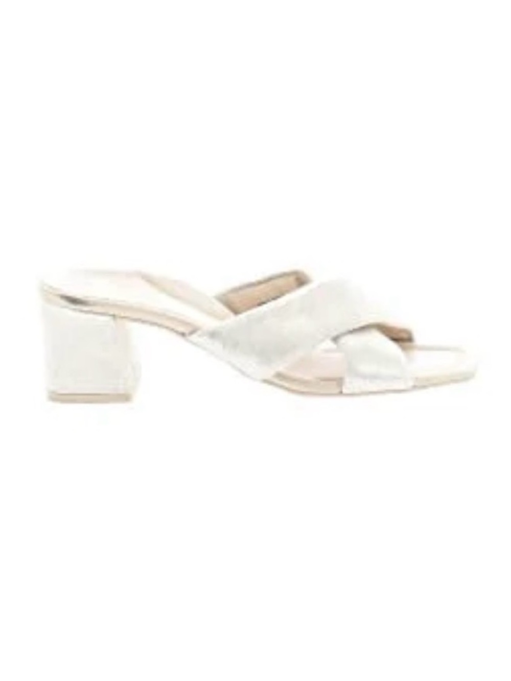 Paul Green Cream Metallic Leather Slide Cross-Strap Block Heel Mule